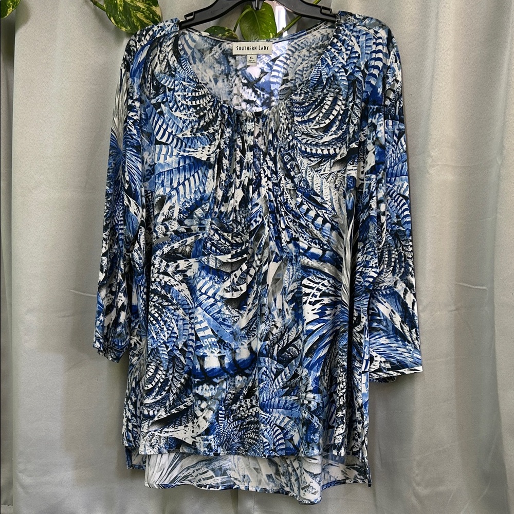 Southern Lady Blue and Black Blouse XL